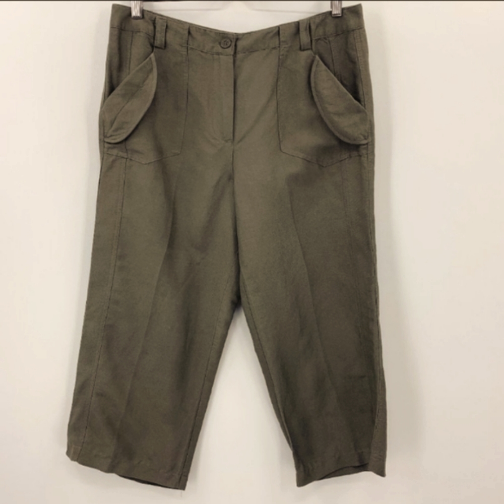 Sandro Linen Wide Leg Capris Olive Green Size 8